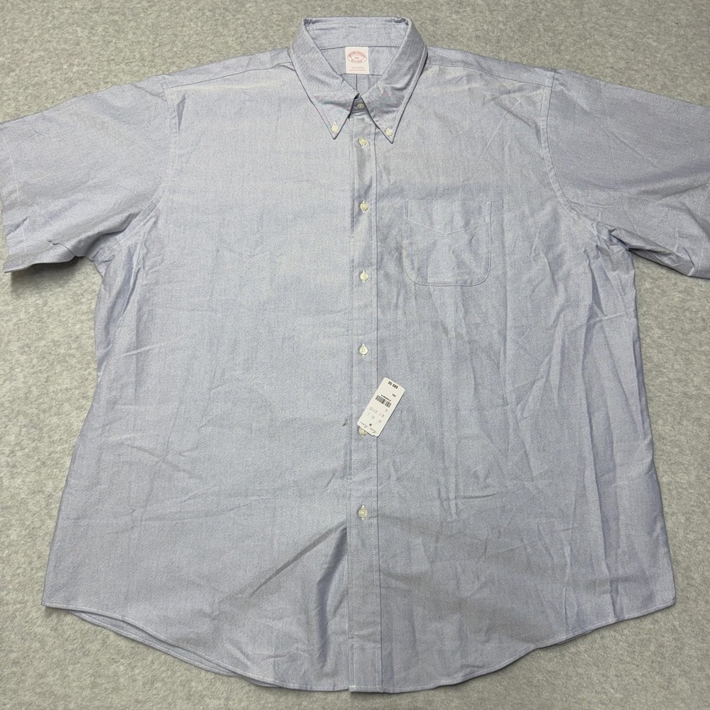 Brooks Brothers Shirt Mens 2XL XXL Blue Check Short Sleeve Button Down Cotton